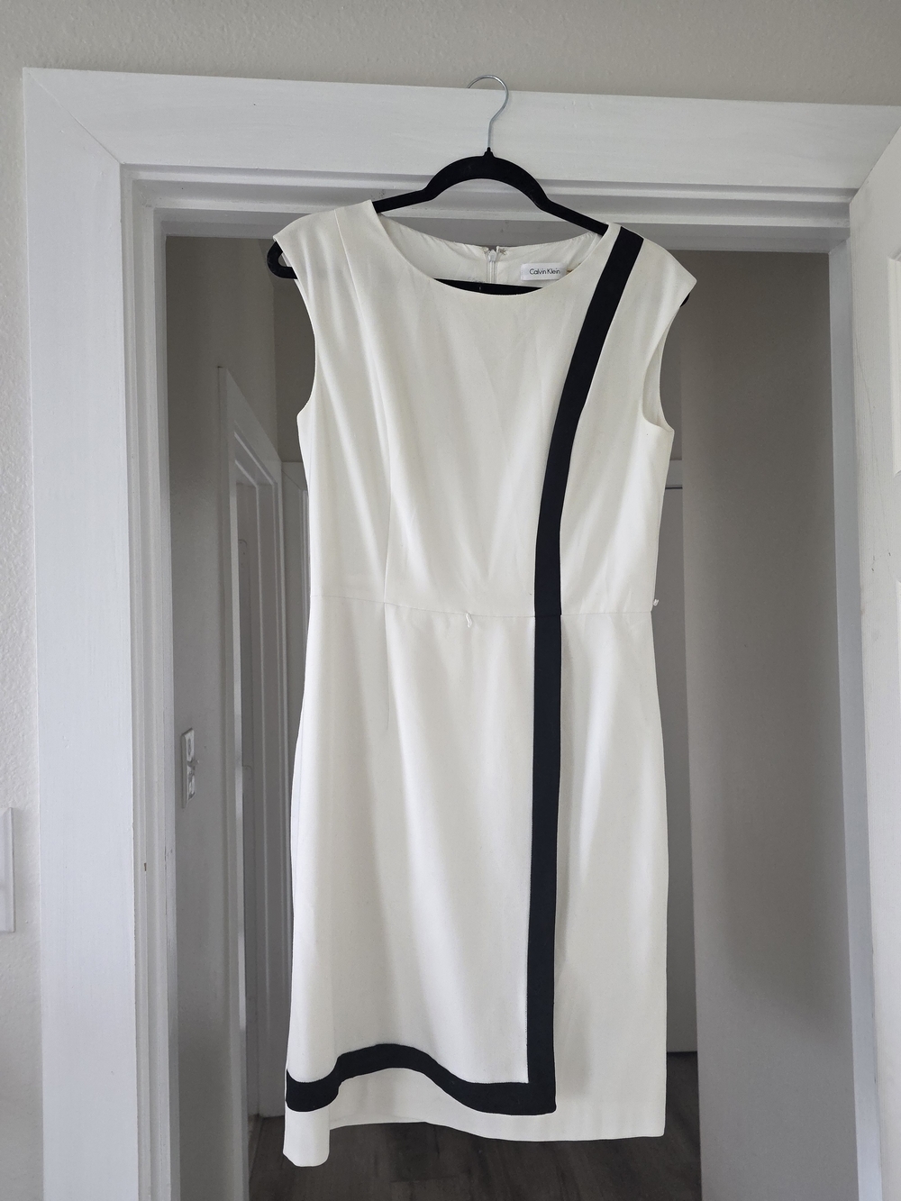 Calvin Klein Ivory Sheath Dress with Black Trim